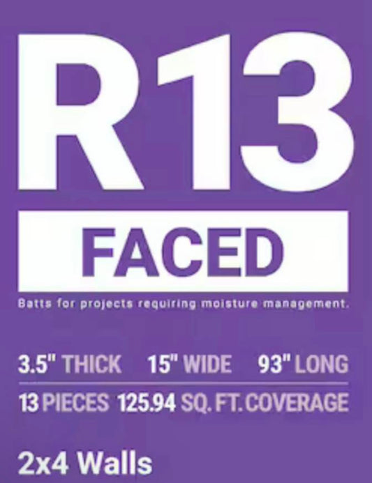 Owens Corning R-13 Kraft Faced 15" Fiberglass Batt Insulation – 5 Bag Bundle – 15 in x 93 in – Local Pickup Morrow GA